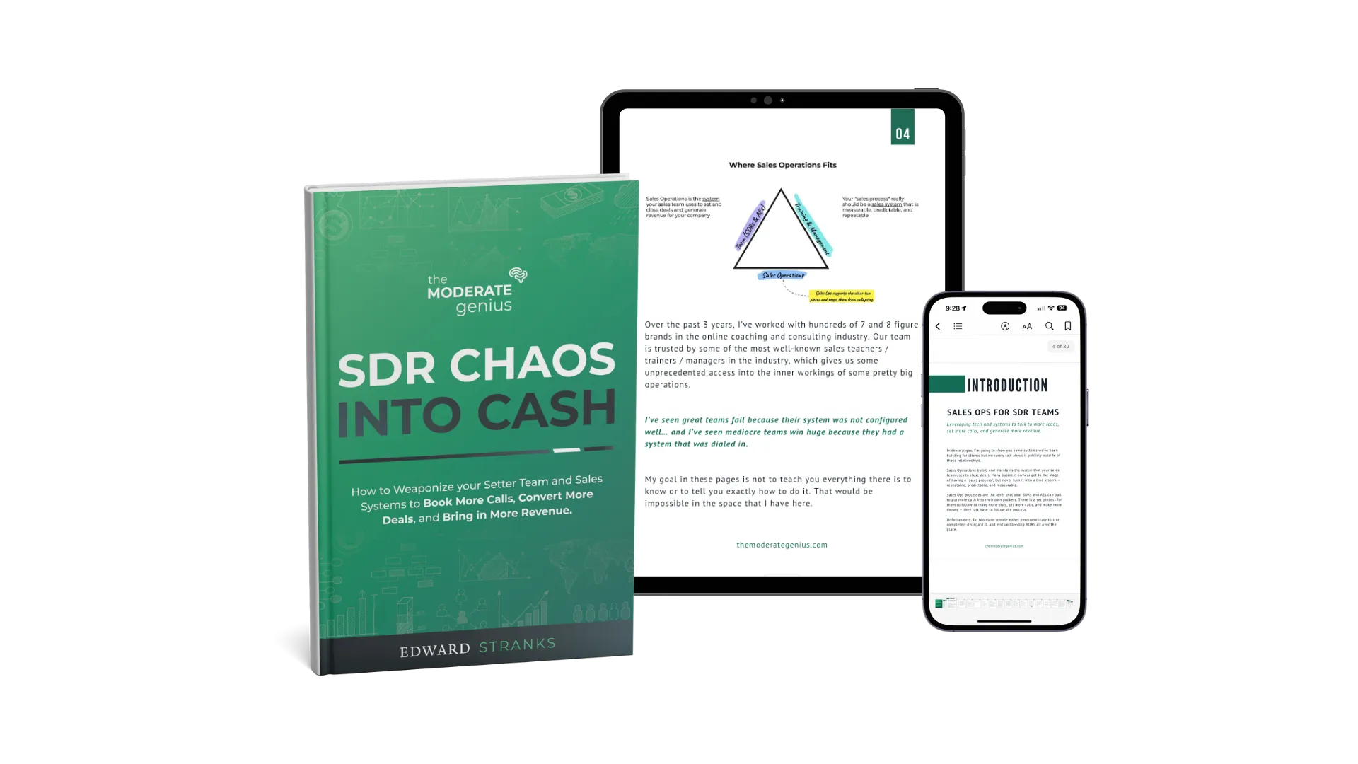 SDR Chaos Into Cash book with tablet and phone previews