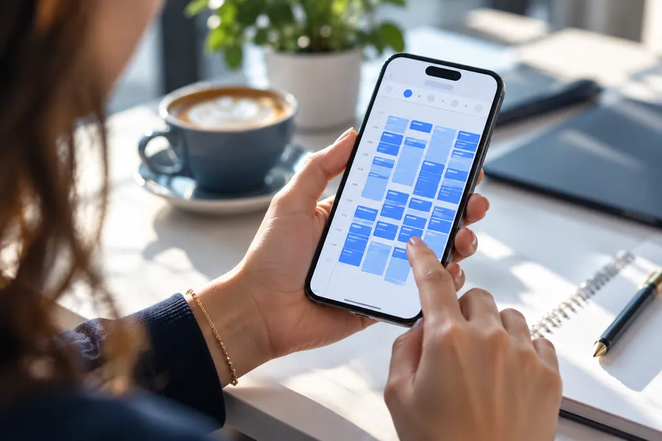 A phone showing a calendar packed with booked calls